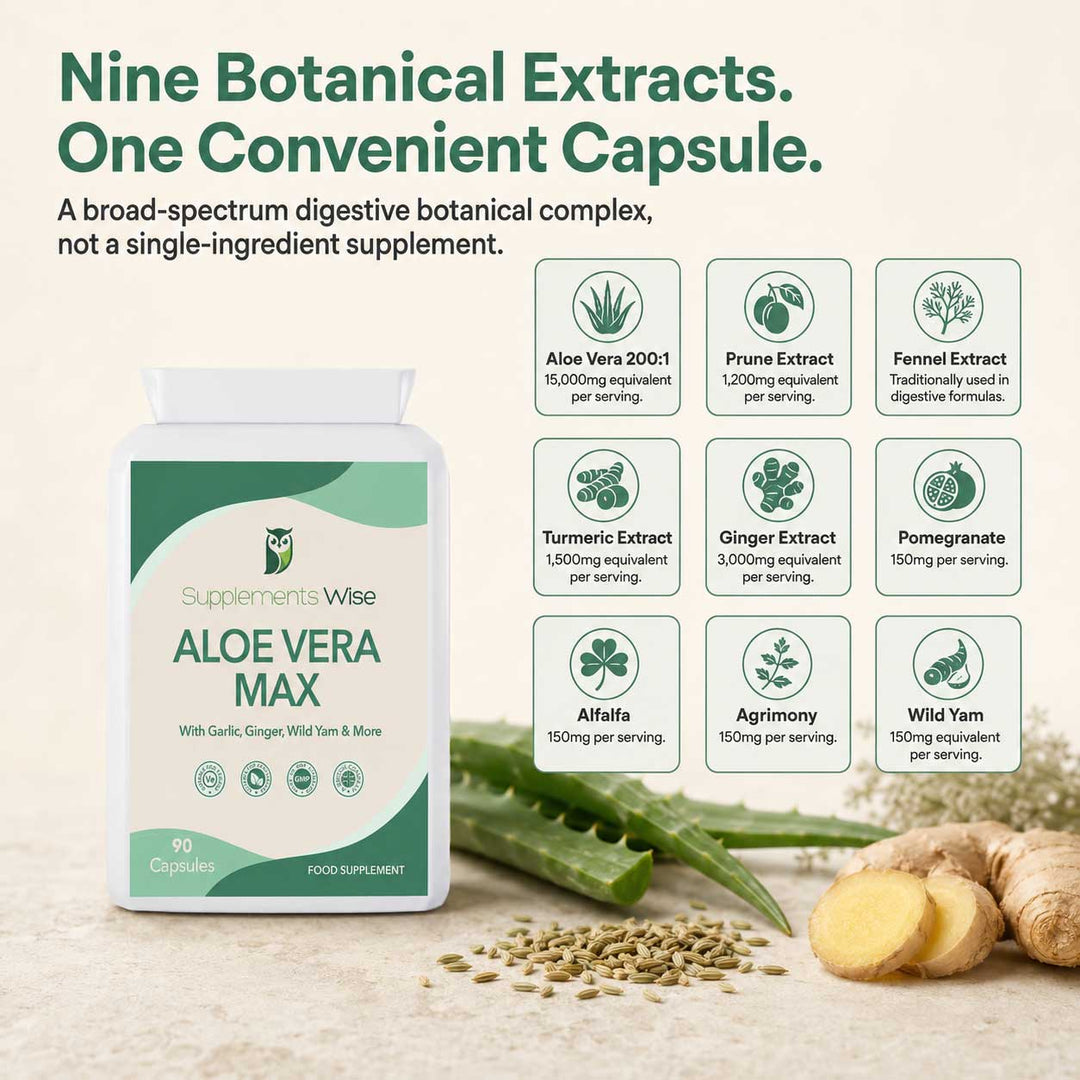 Aloe Vera Complex Capsules | 9 Botanical Extracts | 90 Vegan Capsules