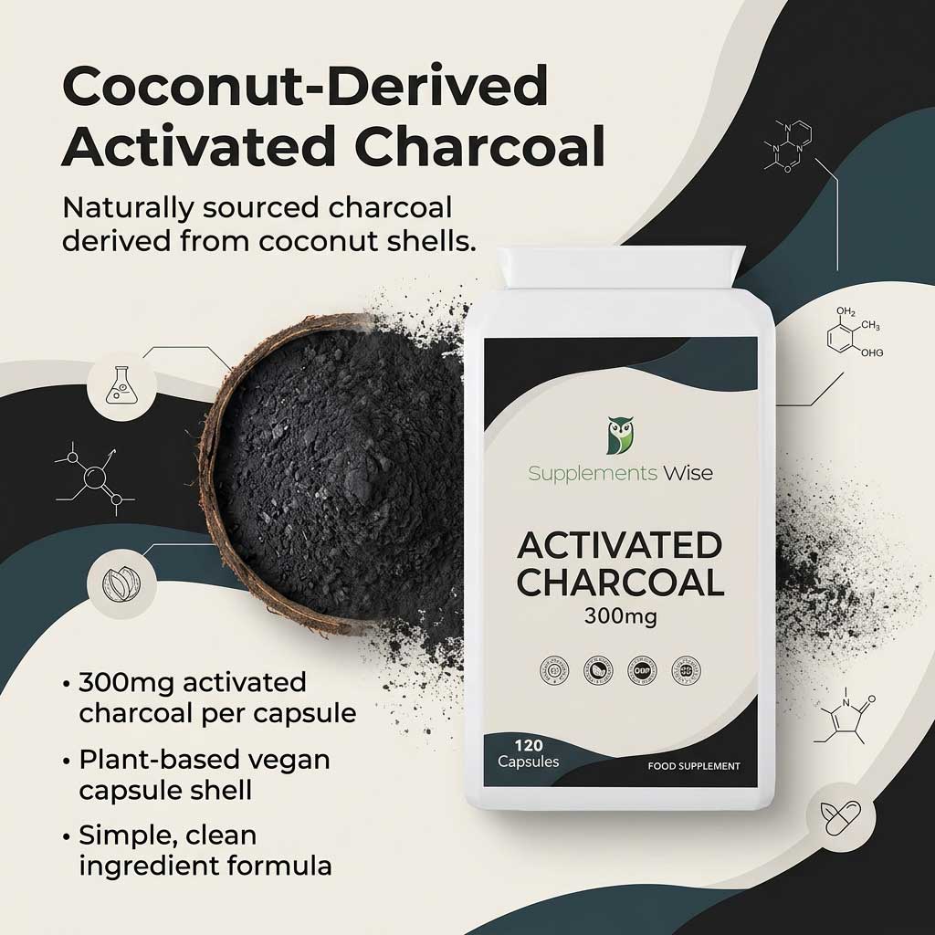 Activated Charcoal Capsules | 120 x 300mg | Vegan | UK Made