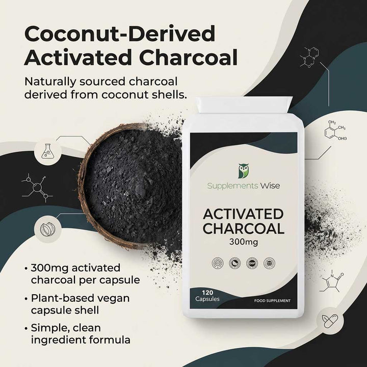 Activated Charcoal Capsules | 120 x 300mg | Vegan | UK Made
