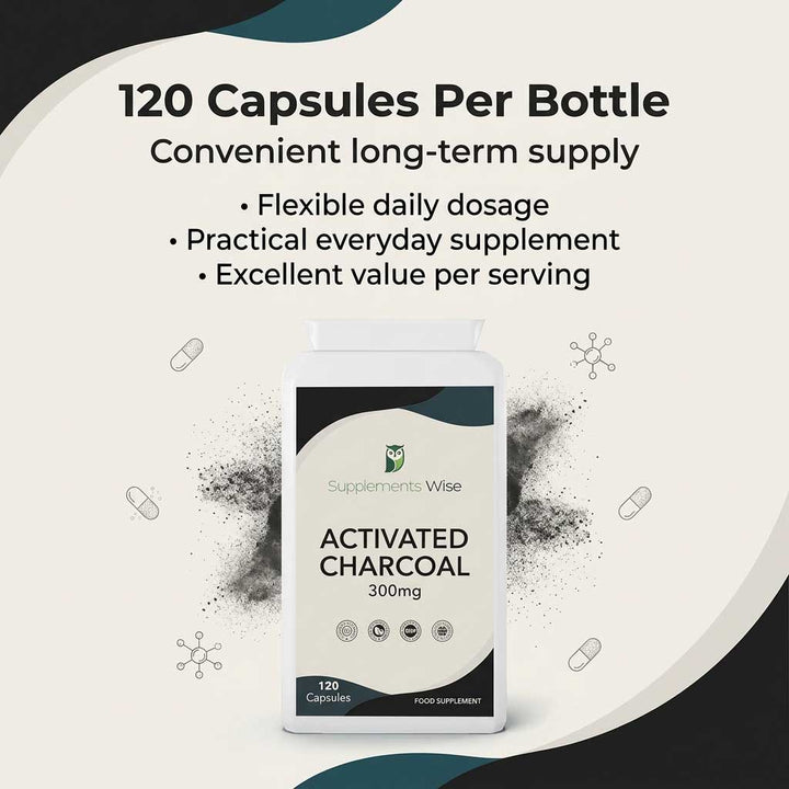 Activated Charcoal Capsules | 120 x 300mg | Vegan | UK Made