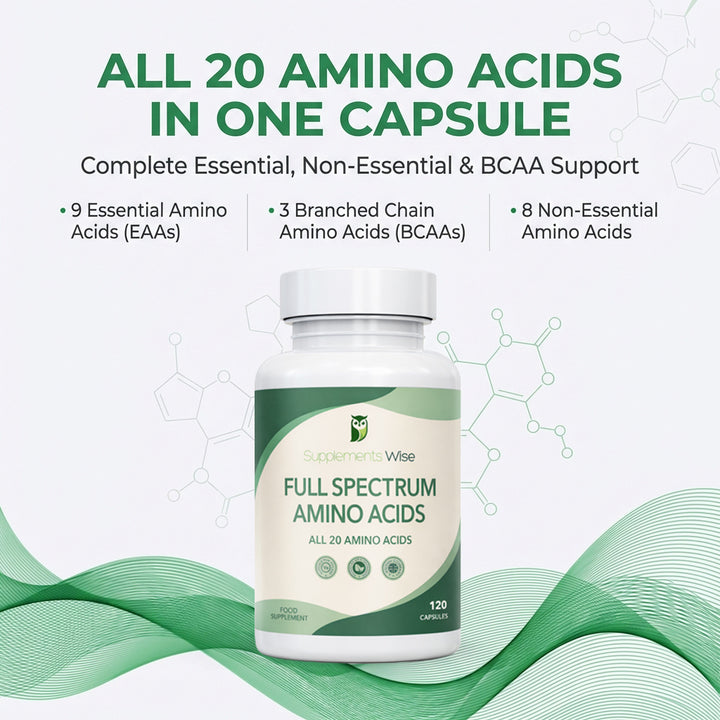 Full Spectrum Amino Acid Complex | All 20 Amino Acids | 120 Vegan Capsules