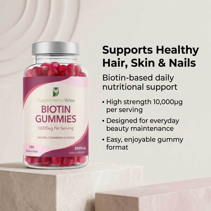 Biotin Gummies 5,000mcg | 150 Gummies | Natural Strawberry | UK Made