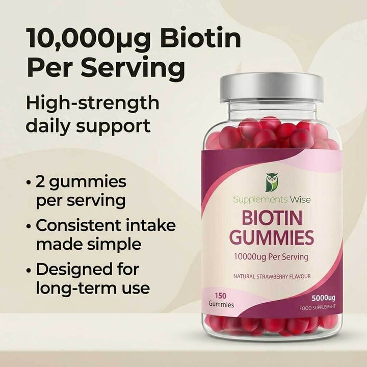 Biotin Gummies 5,000mcg | 150 Gummies | Natural Strawberry | UK Made