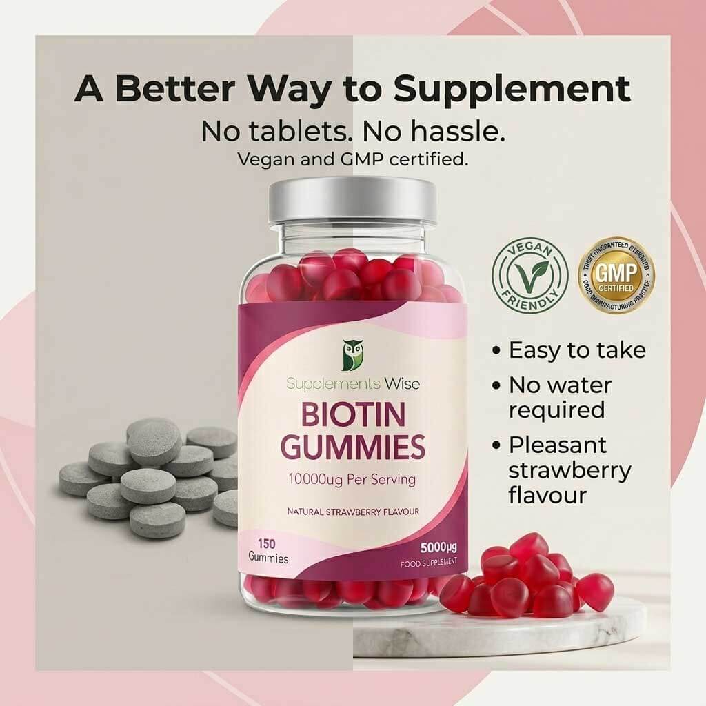 Biotin Gummies 5,000mcg | 150 Gummies | Natural Strawberry | UK Made