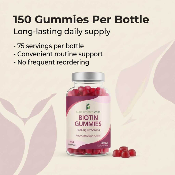 Biotin Gummies 5,000mcg | 150 Gummies | Natural Strawberry | UK Made