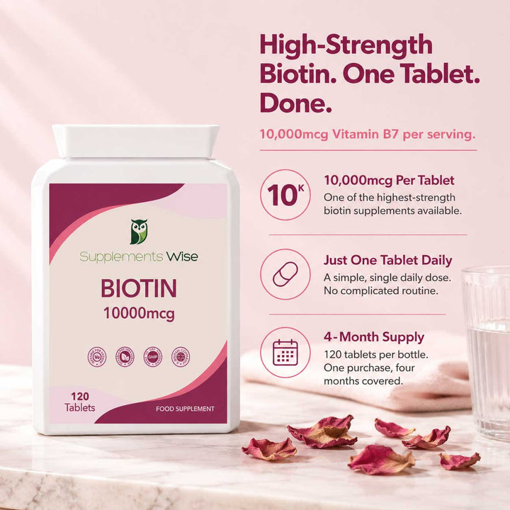 Biotin 10,000mcg Tablets | 120 Vegan Tablets | 4-Month Supply | UK Made