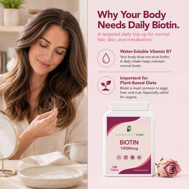 Biotin 10,000mcg Tablets | 120 Vegan Tablets | 4-Month Supply | UK Made