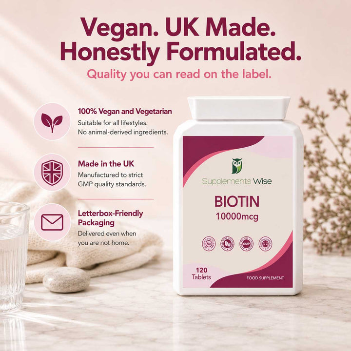 Biotin 10,000mcg Tablets | 120 Vegan Tablets | 4-Month Supply | UK Made