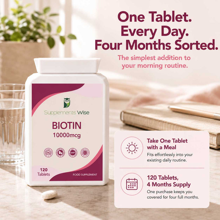 Biotin 10,000mcg Tablets | 120 Vegan Tablets | 4-Month Supply | UK Made