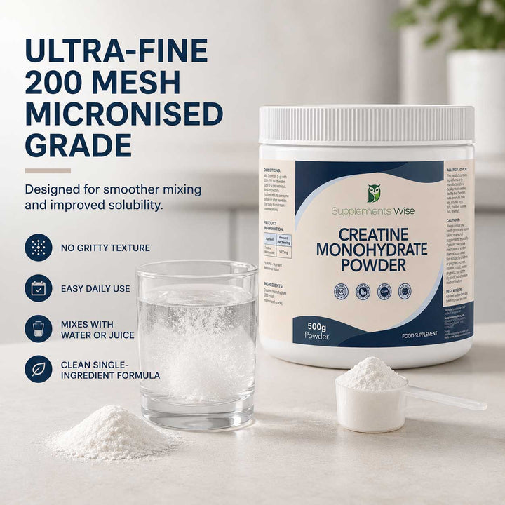 Creatine Monohydrate Powder - 500g Micronised 200 Mesh Grade