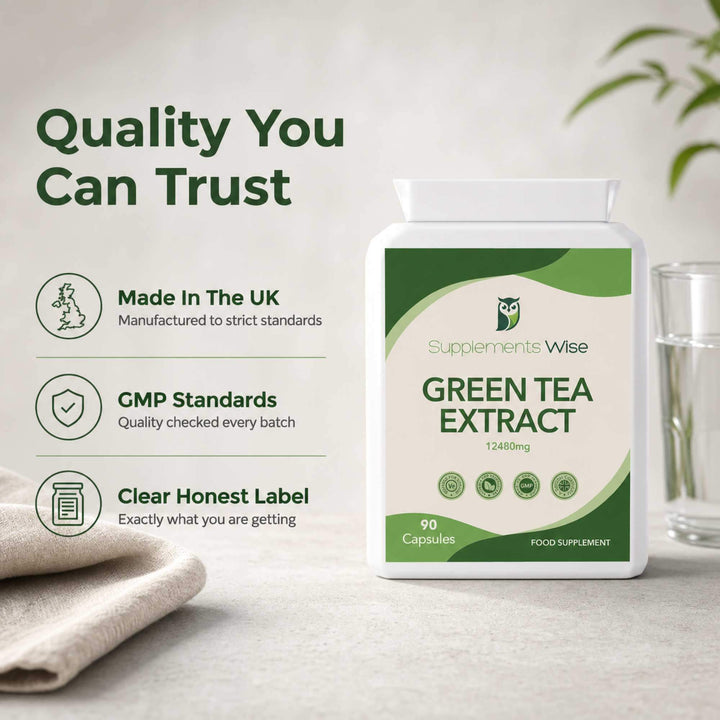 Green Tea Extract quality: made in the UK to GMP standards with a clear, honest label