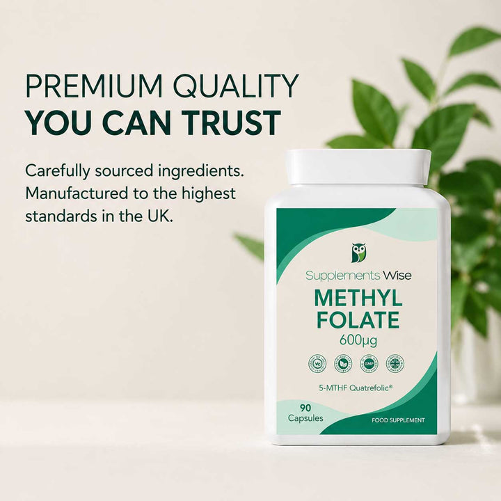 Methyl Folate 5-MTHF 600ug Quatrefolic | 90 Vegan Capsules | UK Made