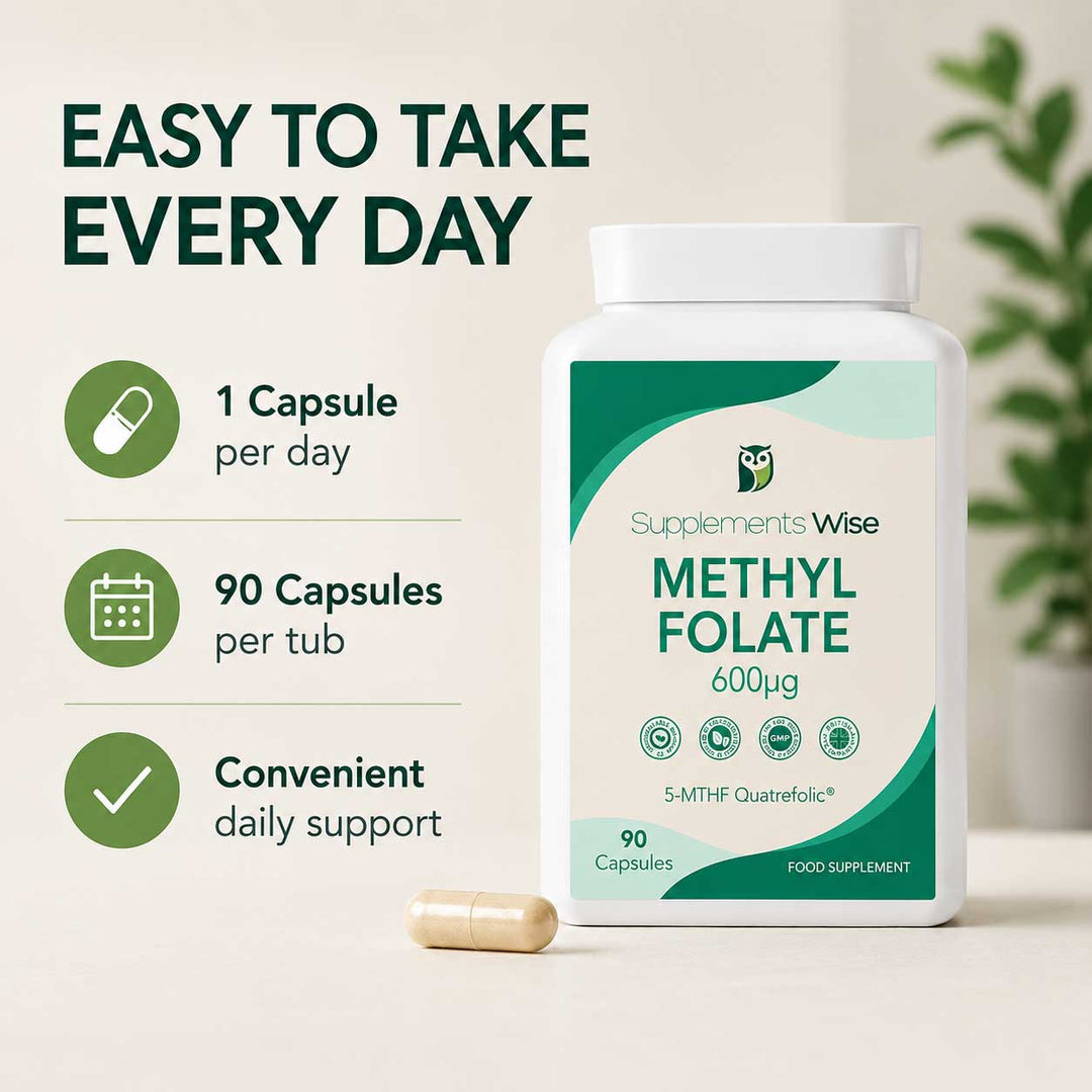 Methyl Folate 5-MTHF 600ug Quatrefolic | 90 Vegan Capsules | UK Made