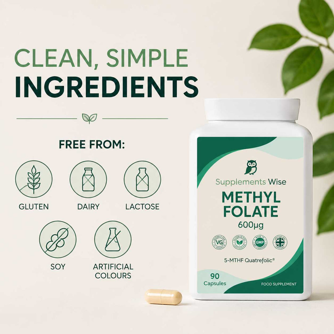Methyl Folate 5-MTHF 600ug Quatrefolic | 90 Vegan Capsules | UK Made