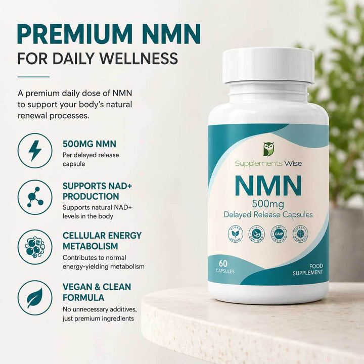 NMN 500mg Capsules | 60 Delayed Release Vegan Capsules | UK Made