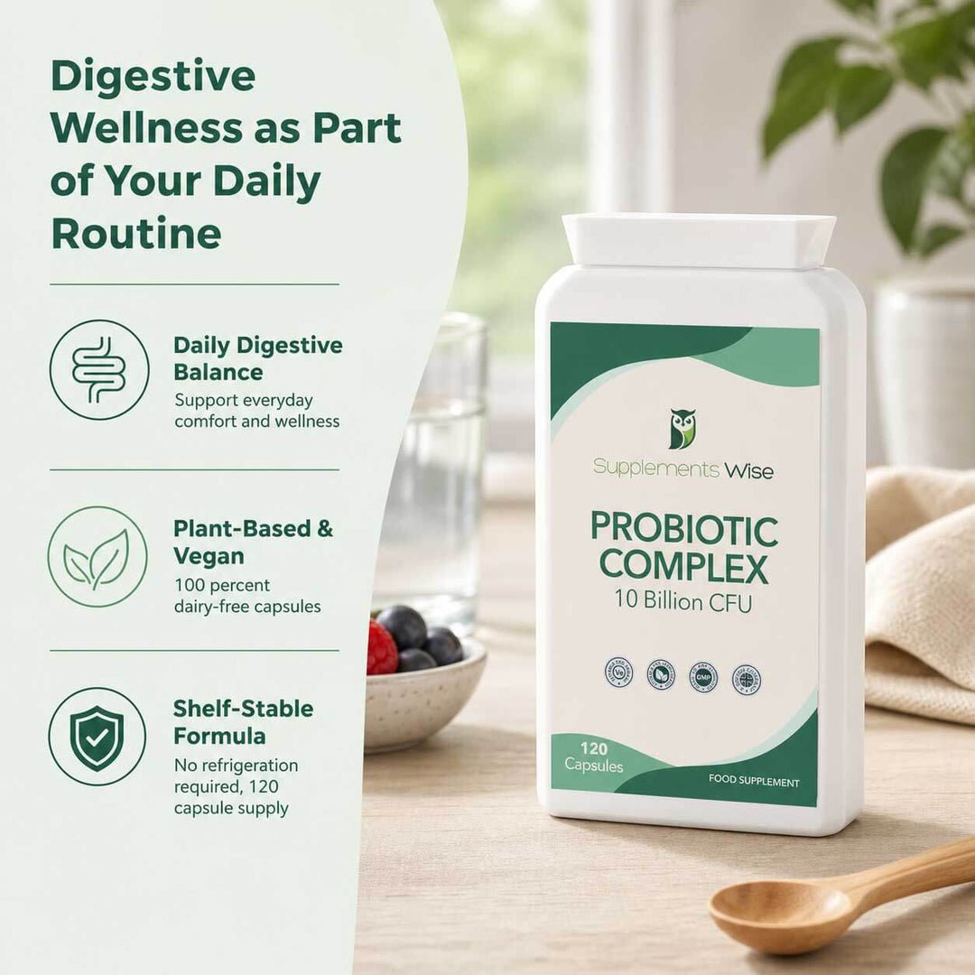 Probiotic Complex 10 Billion CFU | 6 Strains + Prebiotic FOS | 120 Vegan Capsules