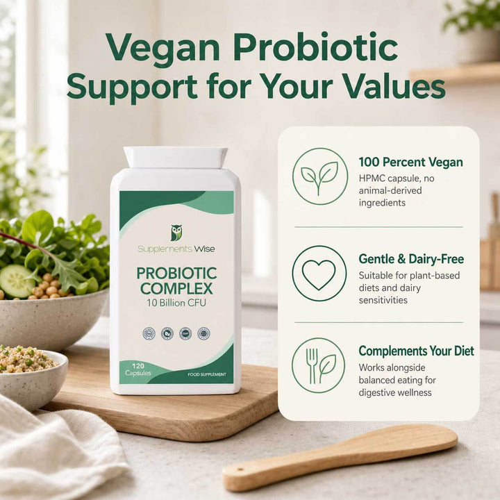 Probiotic Complex 10 Billion CFU | 6 Strains + Prebiotic FOS | 120 Vegan Capsules