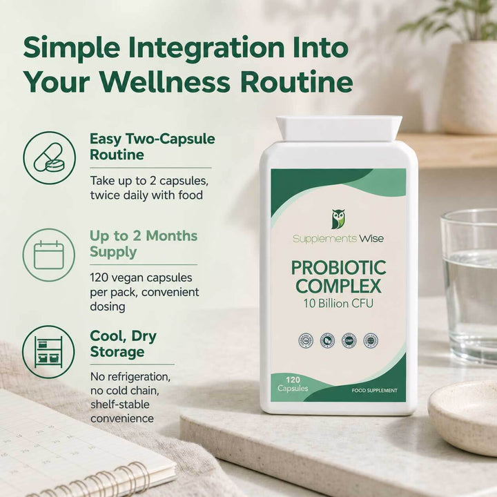 Probiotic Complex 10 Billion CFU | 6 Strains + Prebiotic FOS | 120 Vegan Capsules