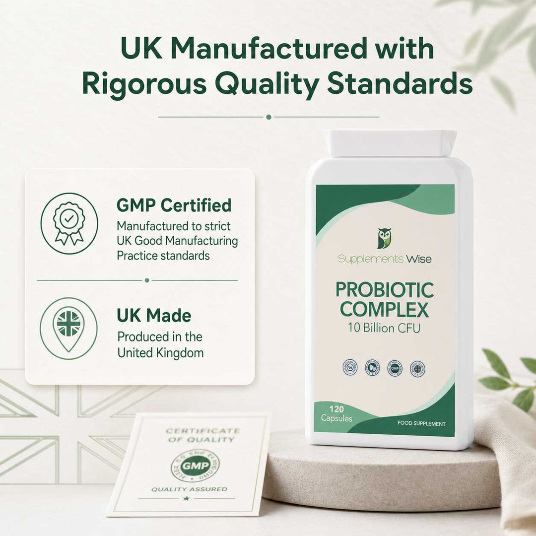 Probiotic Complex 10 Billion CFU | 6 Strains + Prebiotic FOS | 120 Vegan Capsules