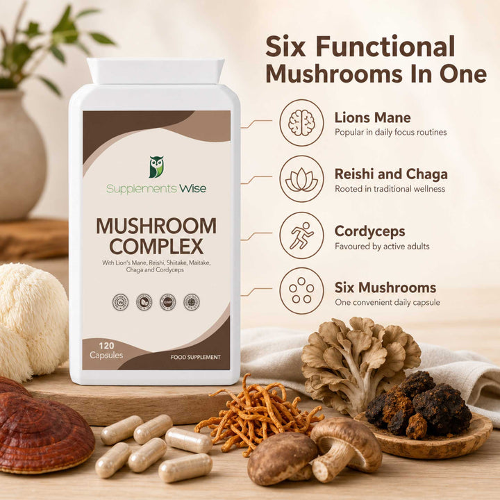Mushroom Complex Capsules | Lions Mane, Reishi, Chaga, Cordyceps & More | 120 Pack